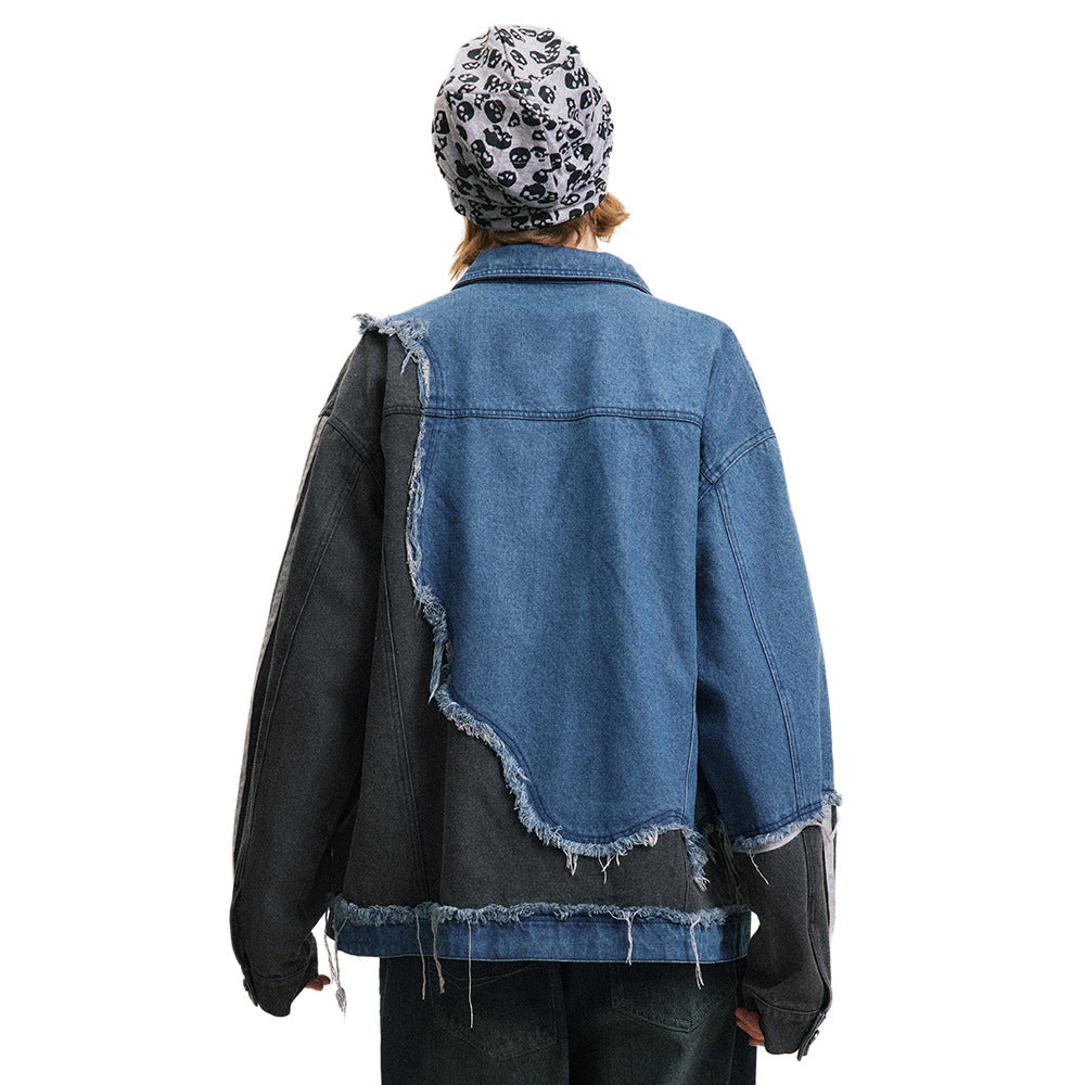 Coat Irregular Color Contrast Patchwork Burr Design Sense