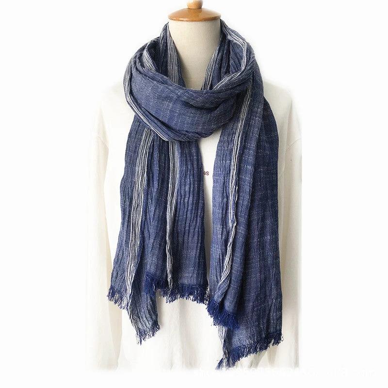 Thin Striped Solid Color Cotton And Linen Scarf