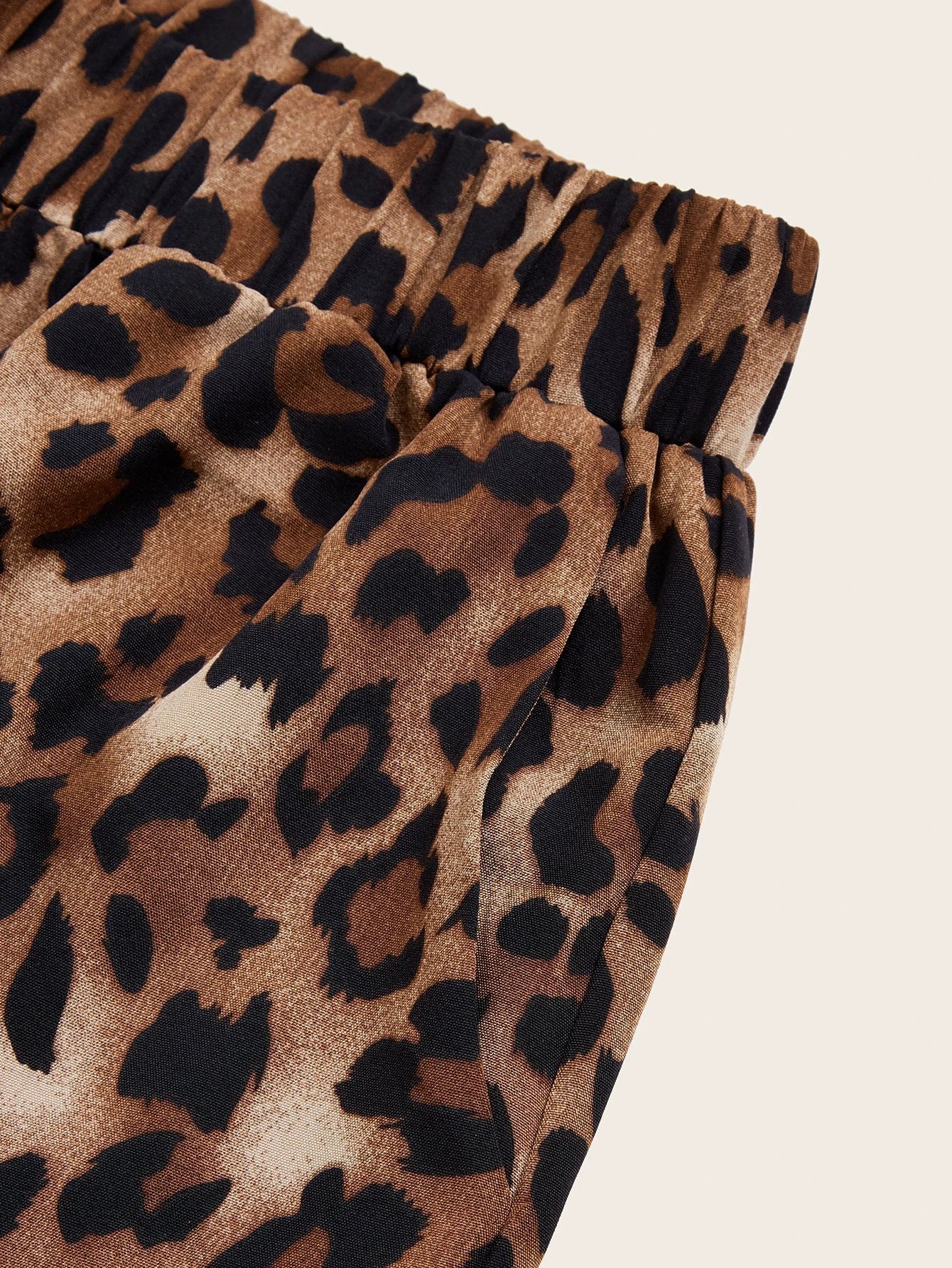 Women's Plus Size Leopard Print Wide Leg Pants - Elastic Waist, Loose Fit Casual Straight Leg Trousers For Spring Summer Fall, Lightweight Polyester Blend, Perfect For Beach Or Outdoor Outings