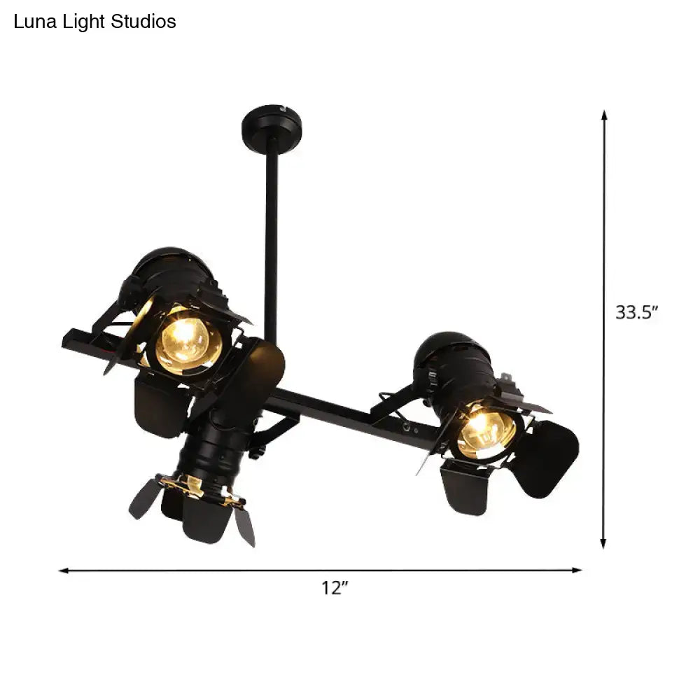 Industrial art deco black finish camera projector chandelier dining room