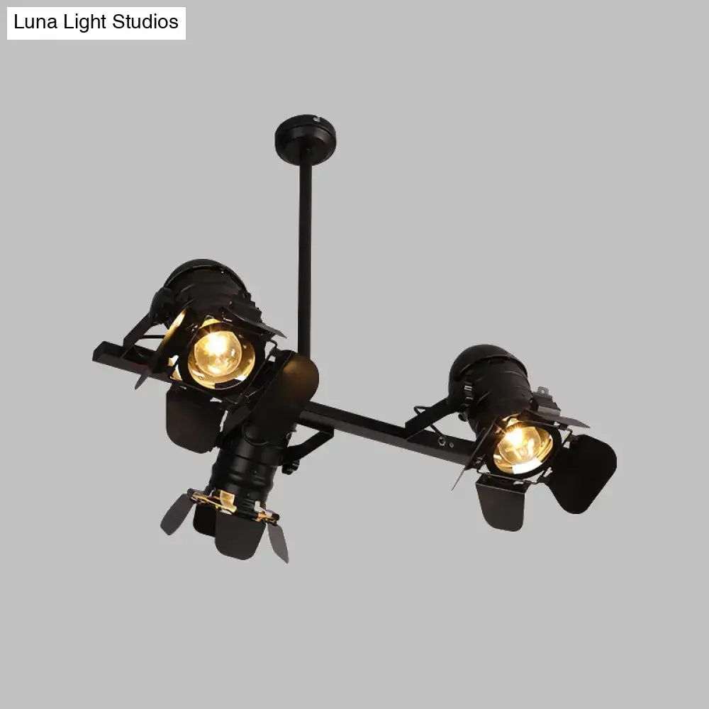 Industrial art deco black finish camera projector chandelier dining room