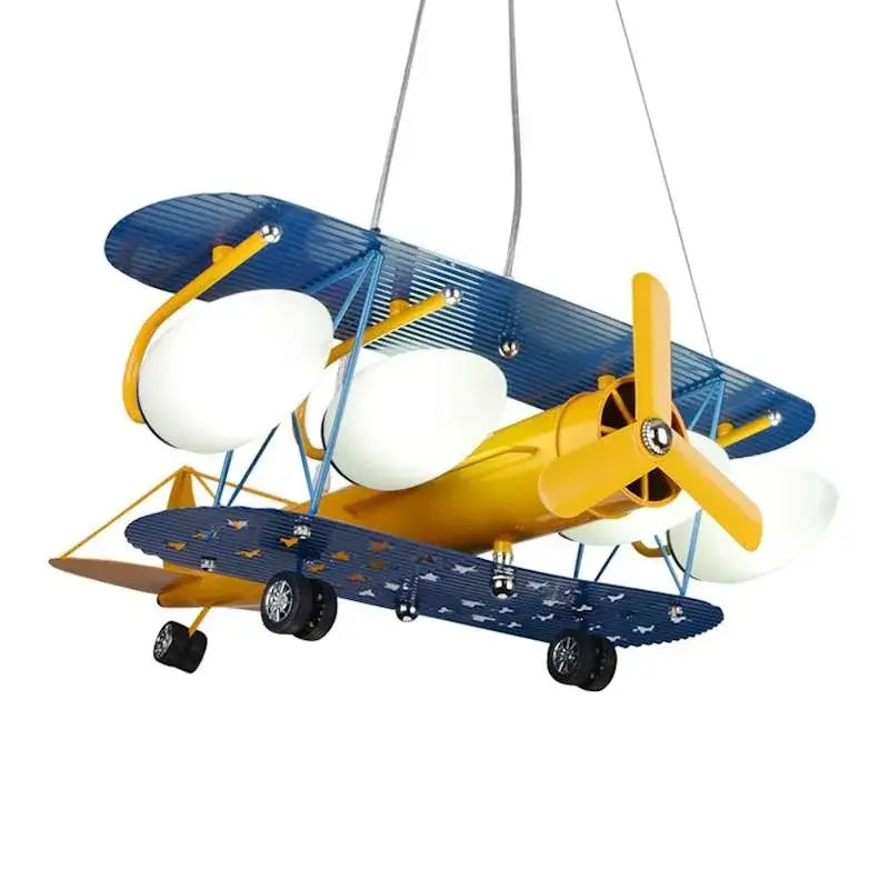 Cartoon aircraft ceiling fan blue & yellow light for bedroom