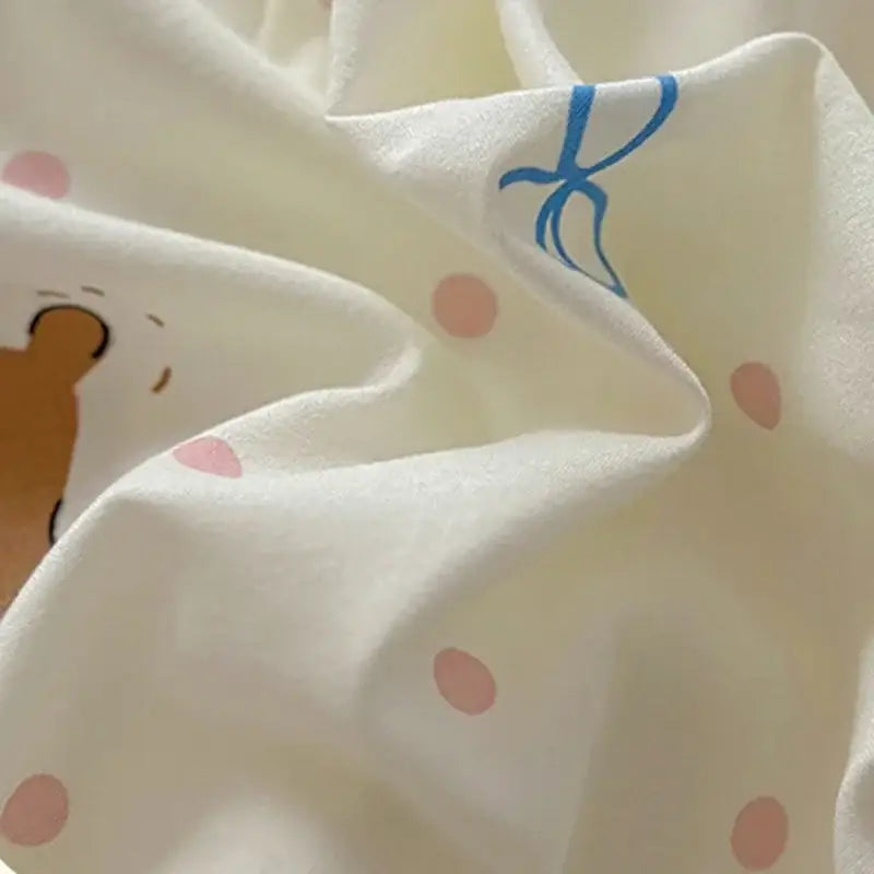 Cartoon animal cream satin quilt cover set bedroom bedding