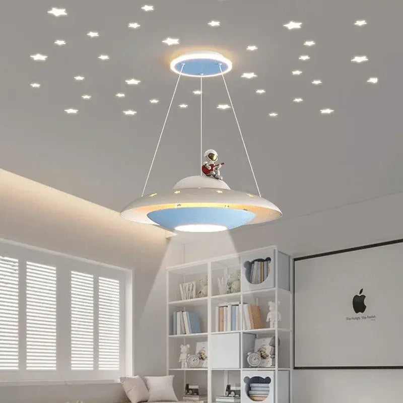 DecorBites™ Cartoon Astronaut Chandelier UFO Ceiling Lamp for Kids Girl Boy Bedroom