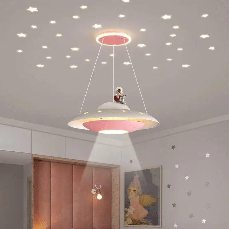 DecorBites™ Cartoon Astronaut Chandelier UFO Ceiling Lamp for Kids Girl Boy Bedroom