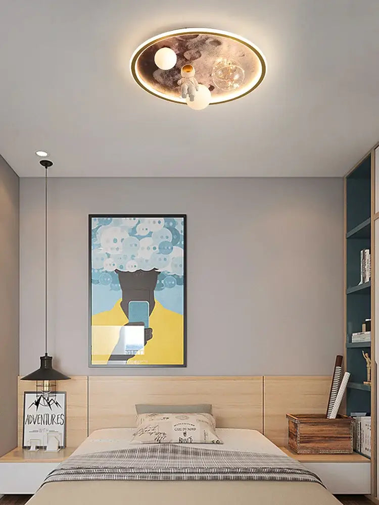 Cartoon astronaut circular ceiling lamp kids bedroom space lighting