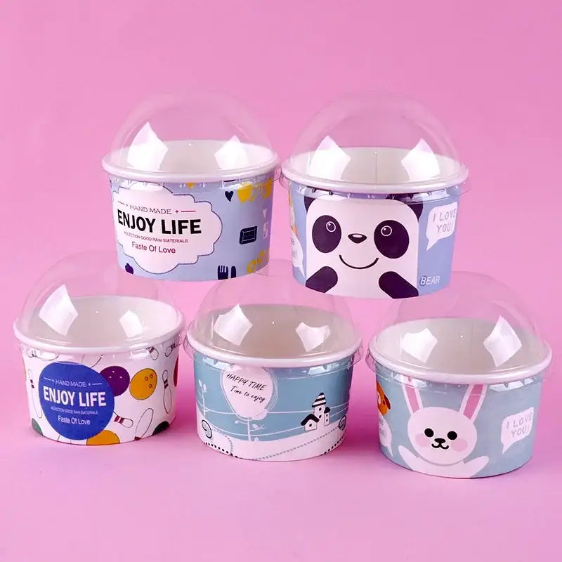 DecorBites™ Cartoon Paper Cups 50PCS 100ml Small Round Disposable Dessert Ice Cream Bowl