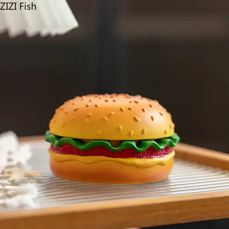Cartoon burger ashtray yellow & green resin decor for office table