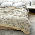 DecorBites™ Cartoon Cat Bamboo Cotton Throw Blanket - Lightweight 4-Layer Knit Woven Blanket
