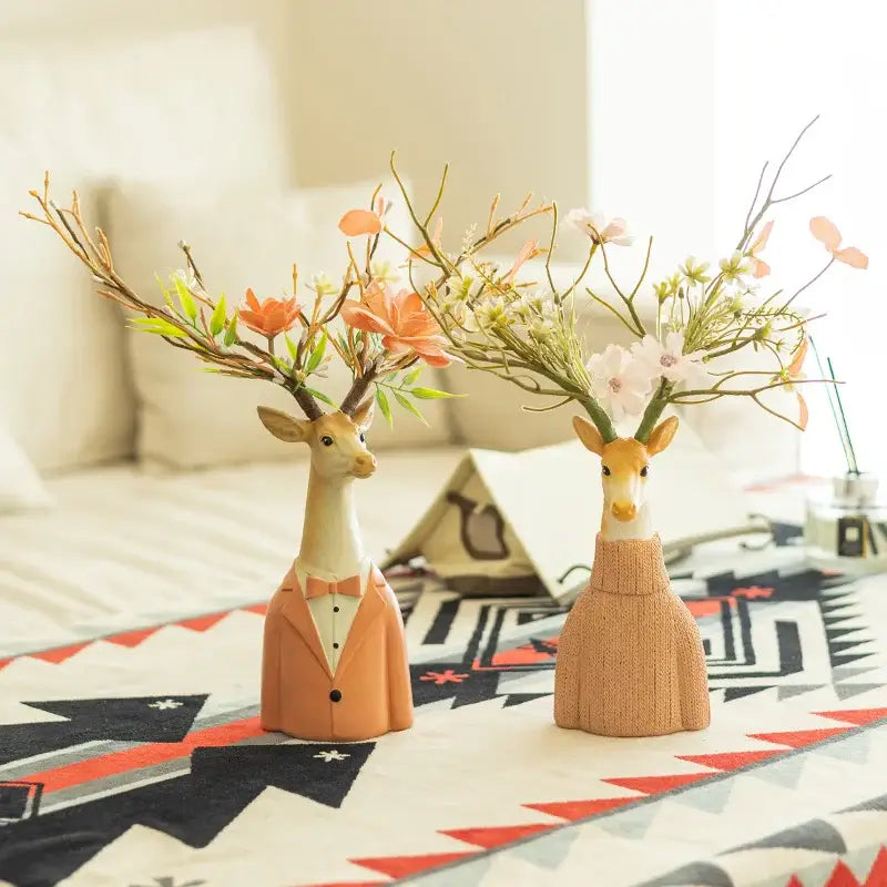 Cartoon deer vase beige & orange resin handicraft living room decor