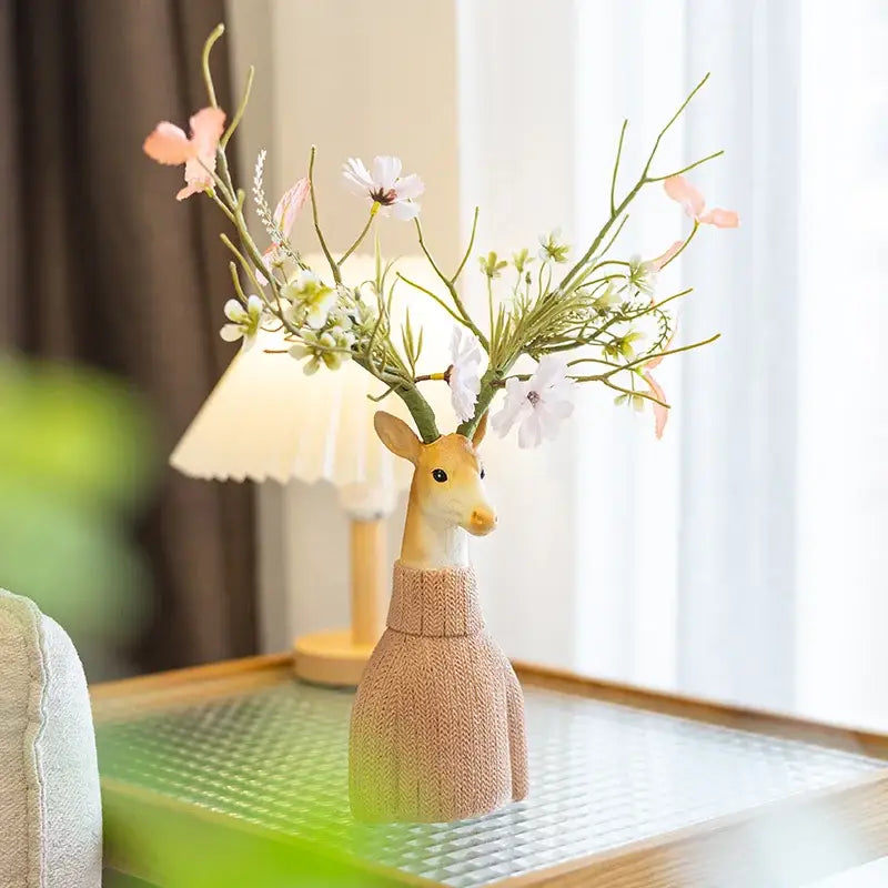 Cartoon deer vase beige & orange resin handicraft living room decor