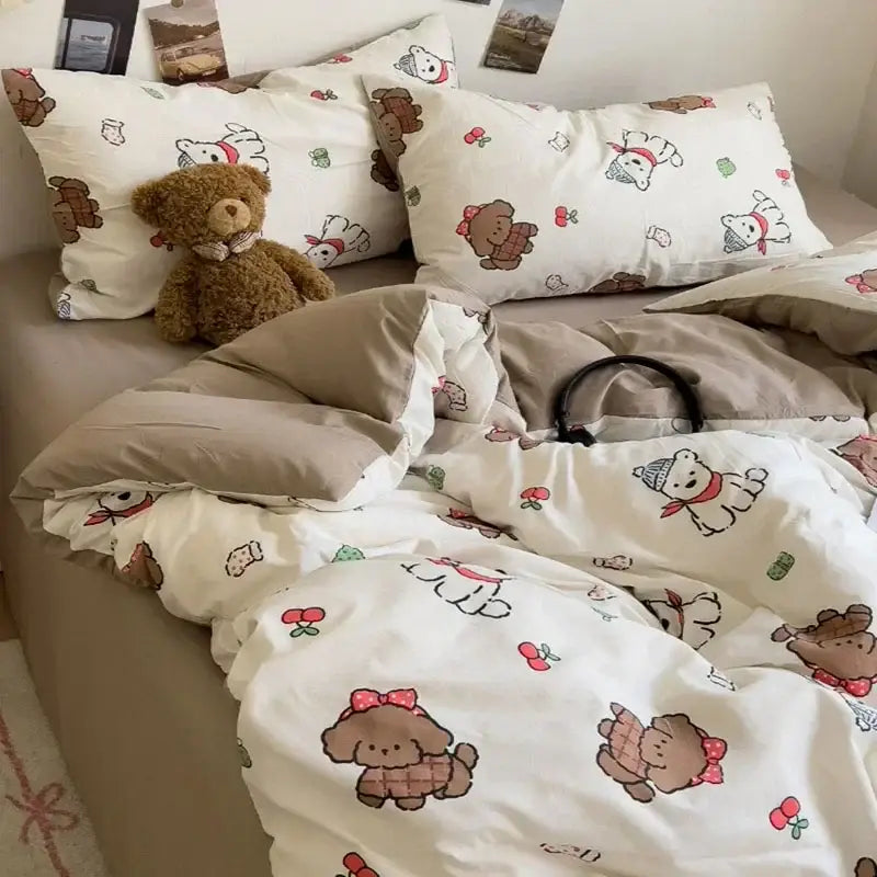 DecorBites™ Cartoon Style Printed Comforter Set 4Pcs Lightweight Duvet Kits Bedding Set