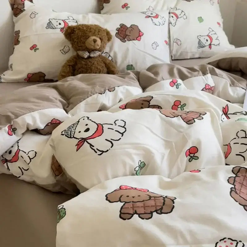 DecorBites™ Cartoon Style Printed Comforter Set 4Pcs Lightweight Duvet Kits Bedding Set
