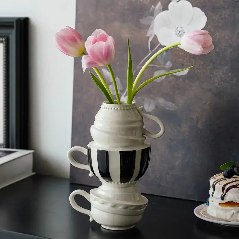 DecorBites™ Cartoon Folding Cup Vase Ceramic Flowerpot with Handle - Home Decor & Handicrafts