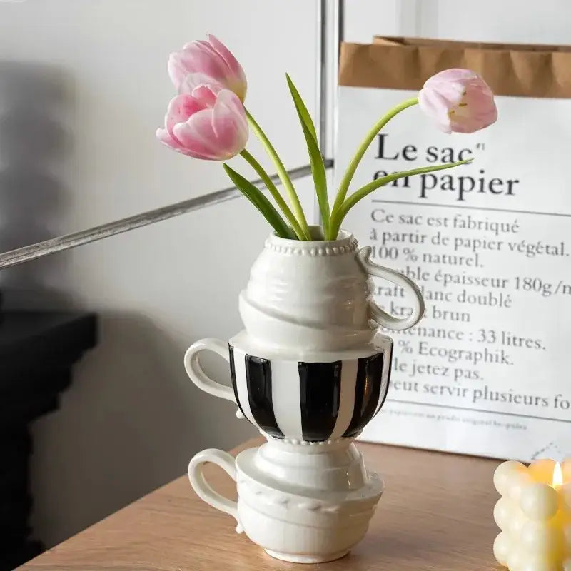 DecorBites™ Cartoon Folding Cup Vase Ceramic Flowerpot with Handle - Home Decor & Handicrafts