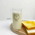 Cartoon glass cup with straw – kitchen marshmallow juice mug