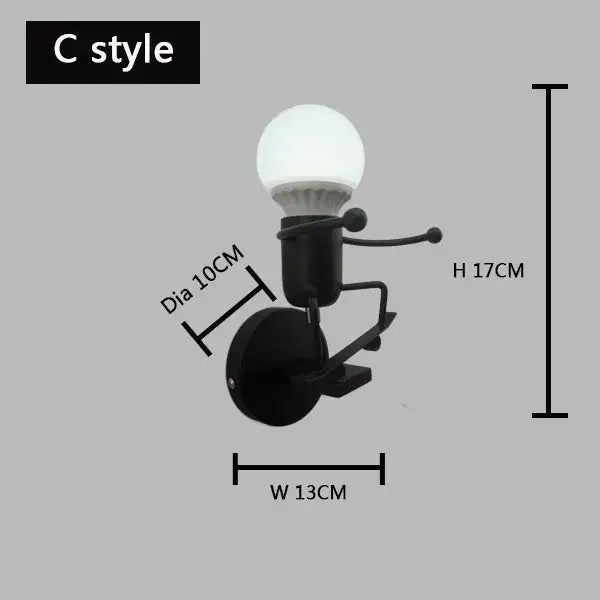 Cartoon matchstick man wall lamp black metal sconce for kids room