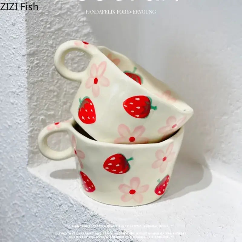 Cartoon pattern ceramic mug set – dining room white colorful cups
