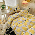 Cartoon printed bedding sets cream & blue bedroom cat duvet set