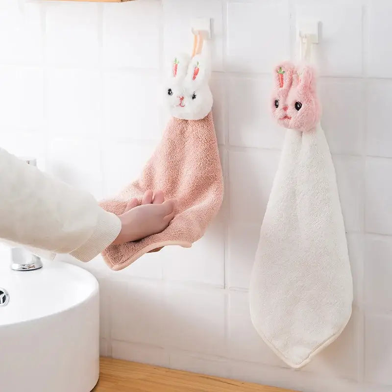 DecorBites™ Cartoon Rabbit Coral Fleece Hand Towel: Soft, Absorbent, Quick-Dry Terry Towel