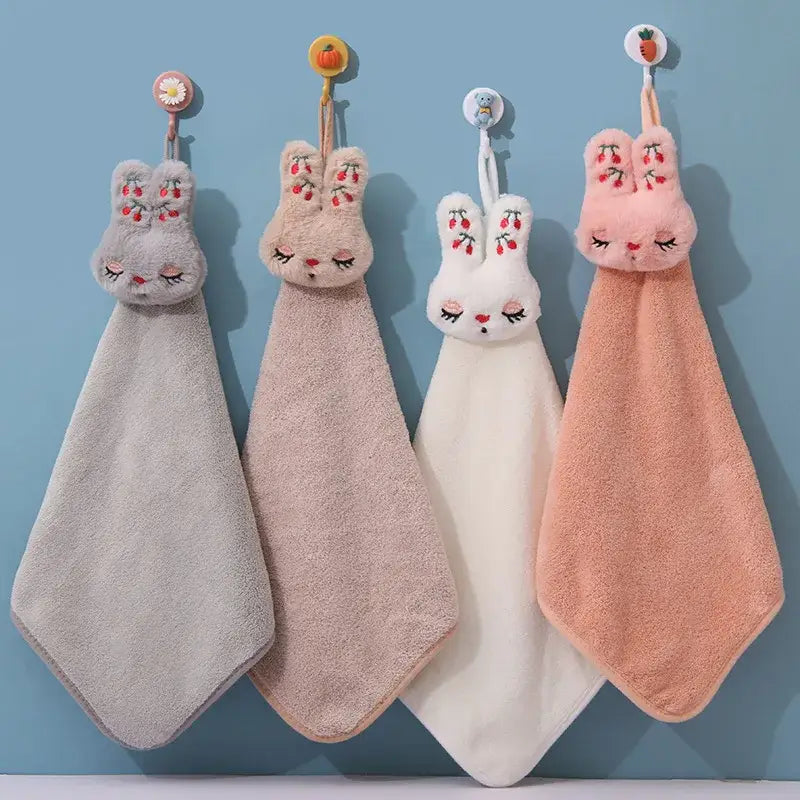DecorBites™ Cartoon Rabbit Coral Velvet Hand Towel - Quick Dry Kitchen Bathroom Cleaning Towel