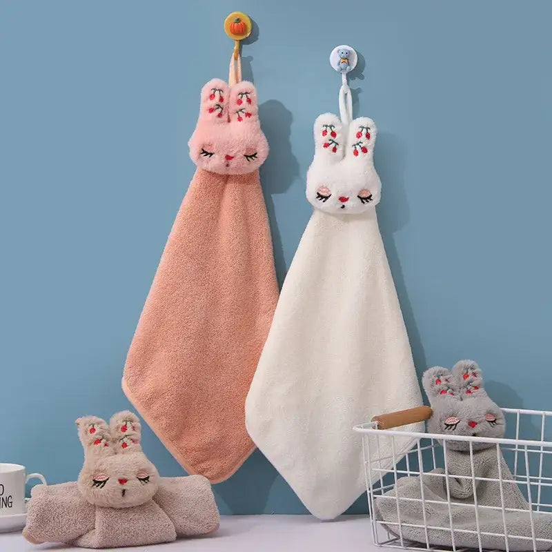DecorBites™ Cartoon Rabbit Coral Velvet Hand Towel - Quick Dry Kitchen Bathroom Cleaning Towel