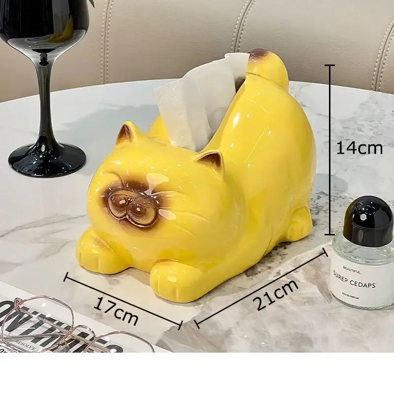 DecorBites™ Cartoon Siamese Kitten Ceramic Tissue Box for Coffee Table and Desk