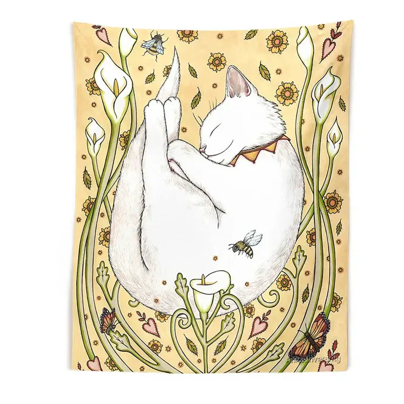 DecorBites™ Cat Botanical Flower Wall Tapestry for Living Room Bedroom Home Decor