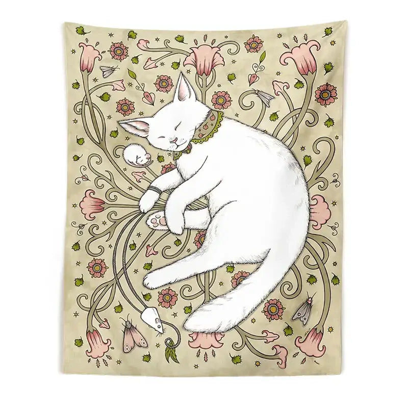 DecorBites™ Cat Botanical Flower Wall Tapestry for Living Room Bedroom Home Decor