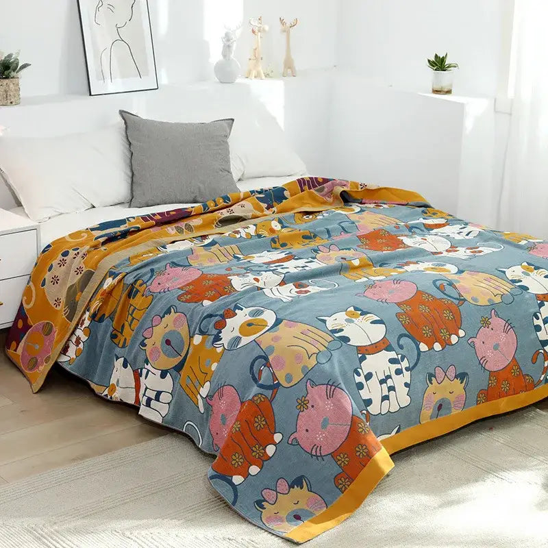 Cat cartoon animal pure cotton gauze towel blanket bedroom decor