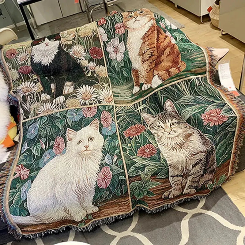 DecorBites™ Cat Sunflower Knitted Sofa Cover - Multi-functional Blanket, Bed Cover, Floor Mat, and Tapestry for Home Decor.