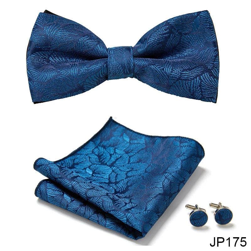 Men's Formal Bow Tie Handkerchief and Cuff links Set