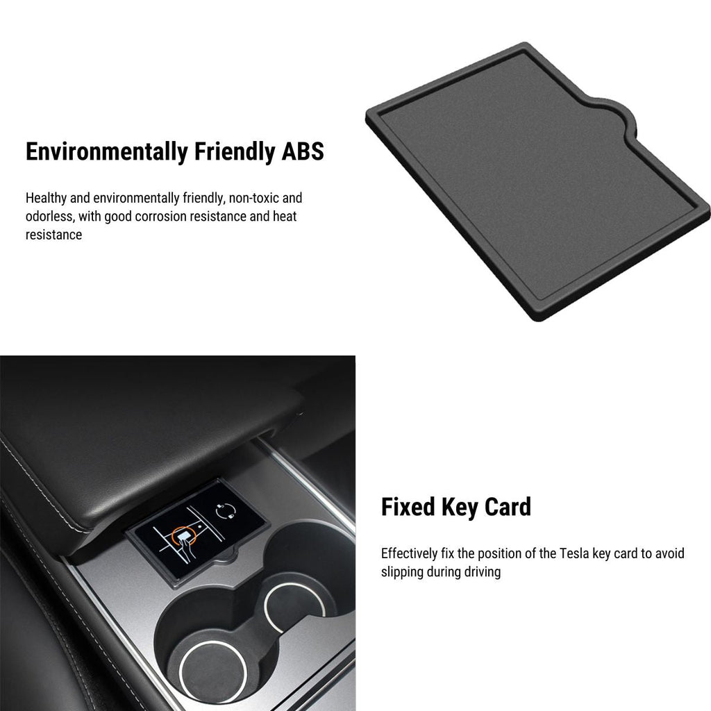 Acrylic Center Console Card Key Holder for Model 3/Y | Gloss Black | Anti-Slip