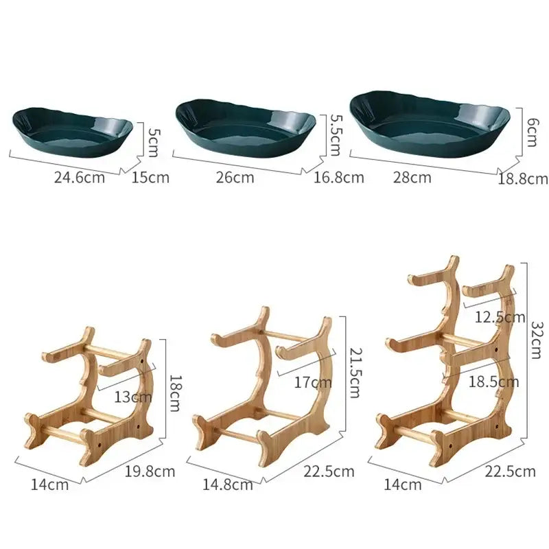 Ceramic and teal 3-layer table plates set for dining room kitchen
