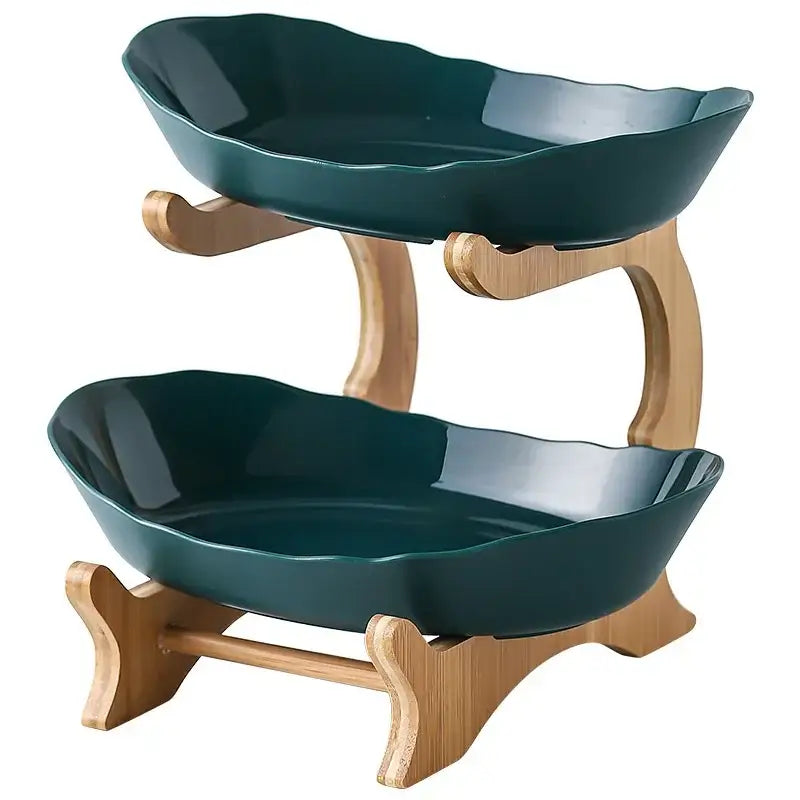 Ceramic and teal 3-layer table plates set for dining room kitchen