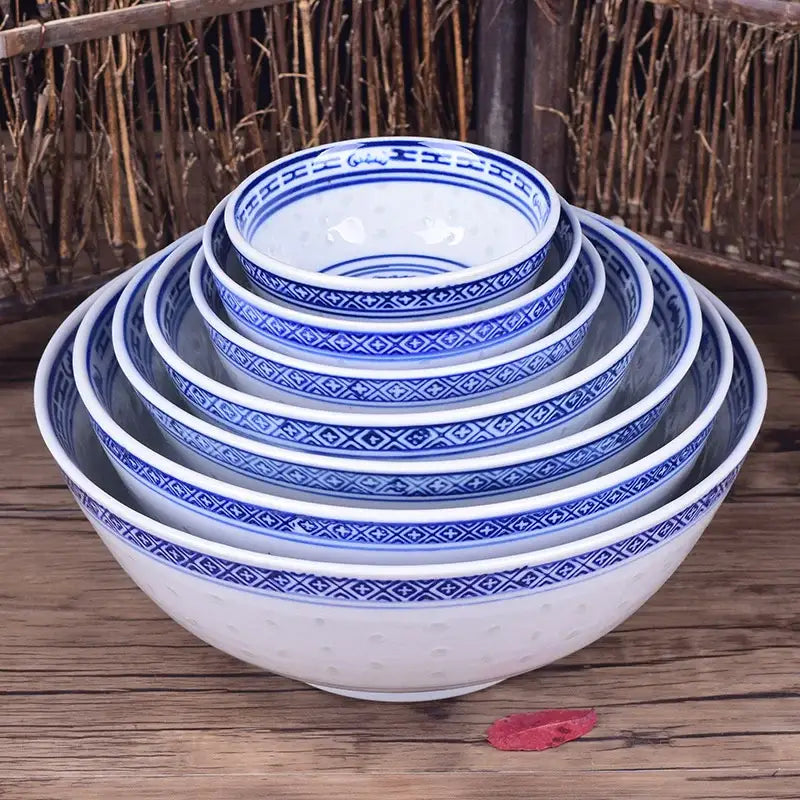 DecorBites™ Ceramic Dragon Print Rice Bowl - Blue and White Soup & Salad Dish