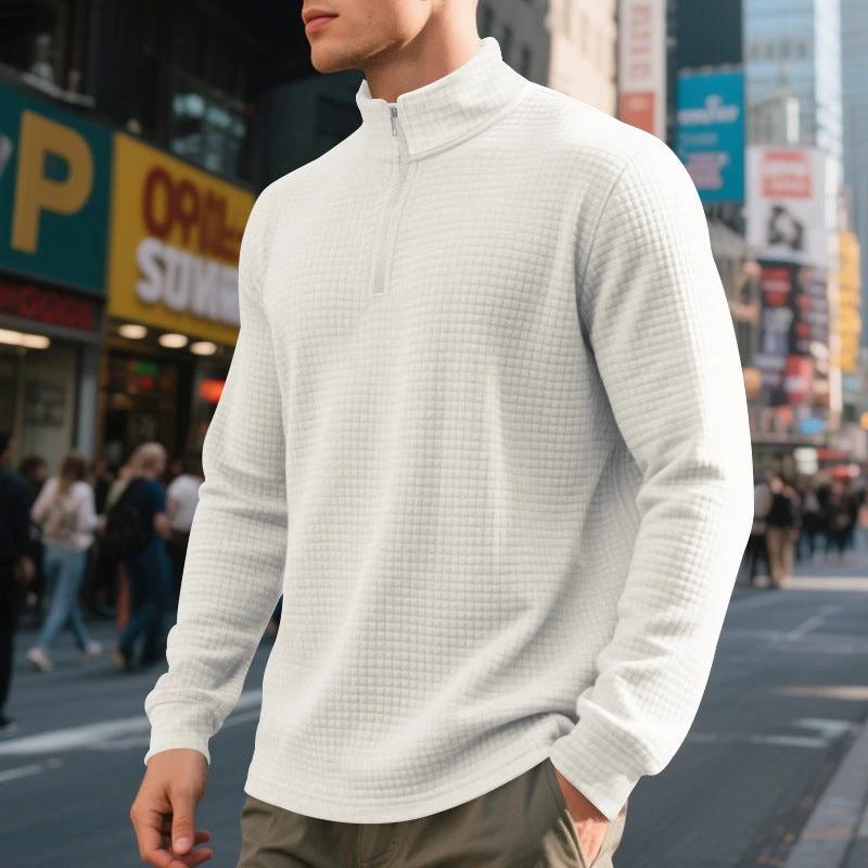 Men's Stand Collar Half Zip Small Plaid Sweater