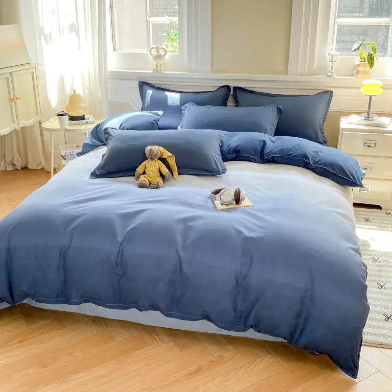 Checkerboard black & beige satin duvet cover set bedroom bedding
