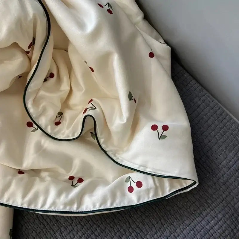 Cherry embroidery white & red cooling quilt bedroom blanket