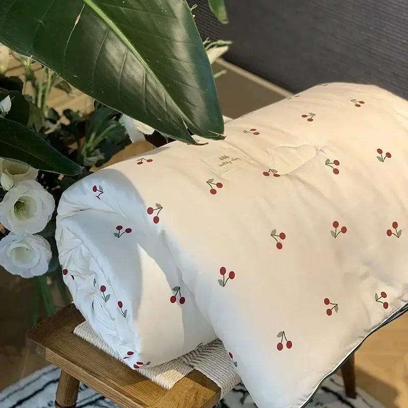 Cherry embroidery white & red cooling quilt bedroom blanket