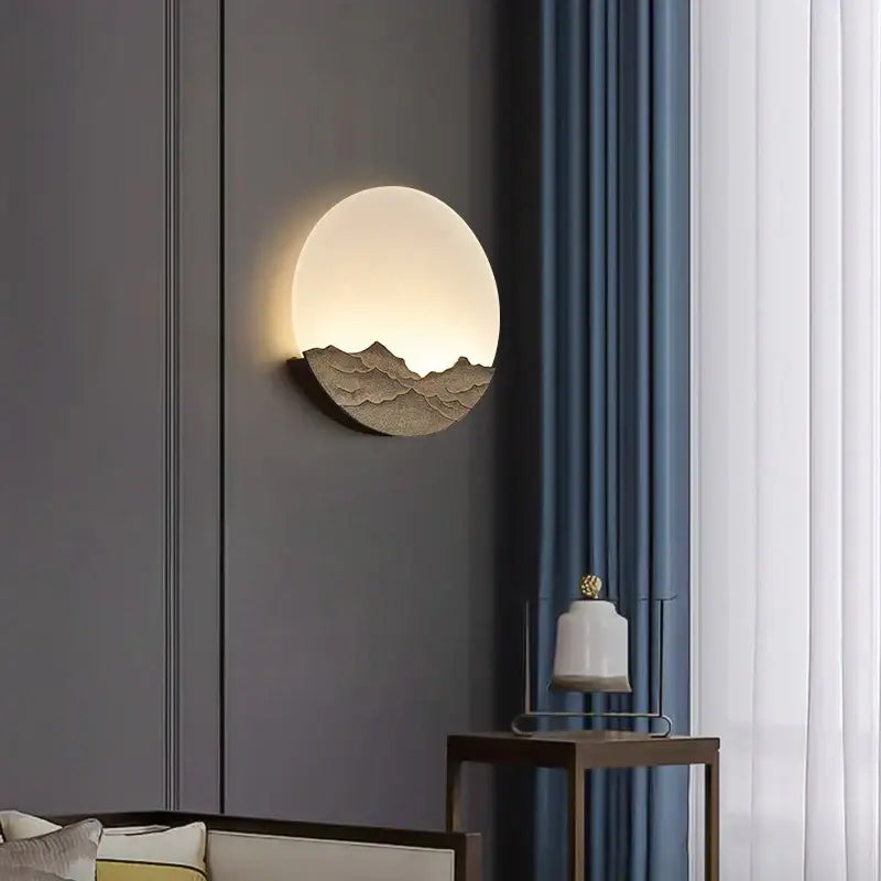 Chinese mountain embossed bronze & gold decorbites led wall light living room