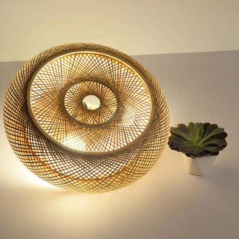 Chinese style bamboo wicker rattan round ceiling light living room