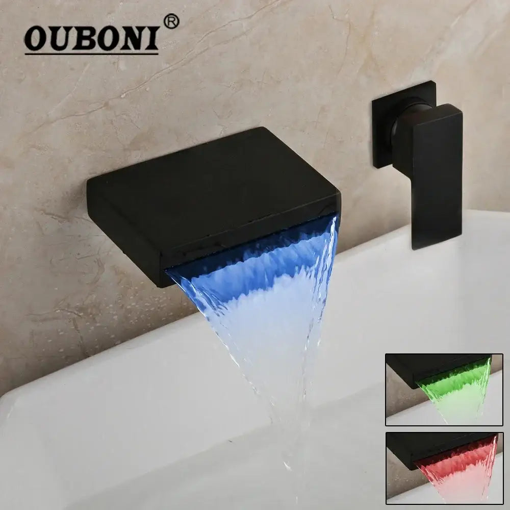 Chrome & black led waterfall bathtub faucet bathroom wall mount