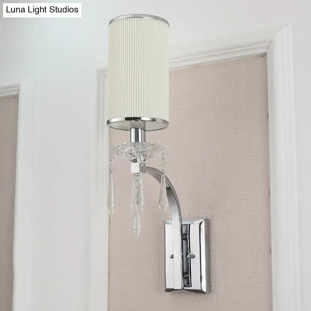 DecorBites™ Pillar Wall Mounted Sconce Light in Chrome with Ribbed Fabric Shade - Ideal for Living Room