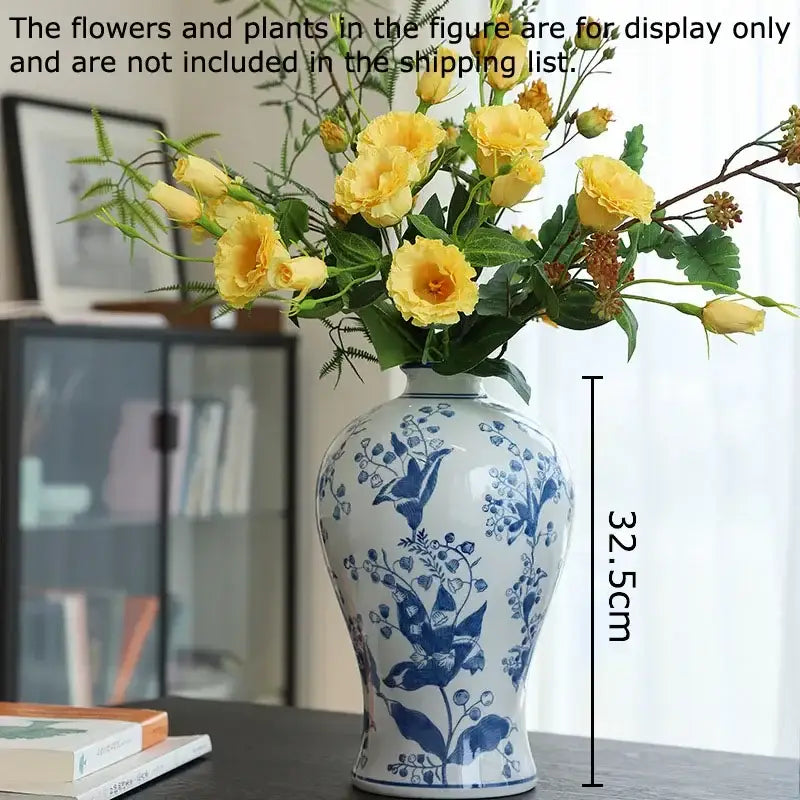 DecorBites™ Blue & White Porcelain Vase for Classical Flower Arrangement & Room Aesthetic