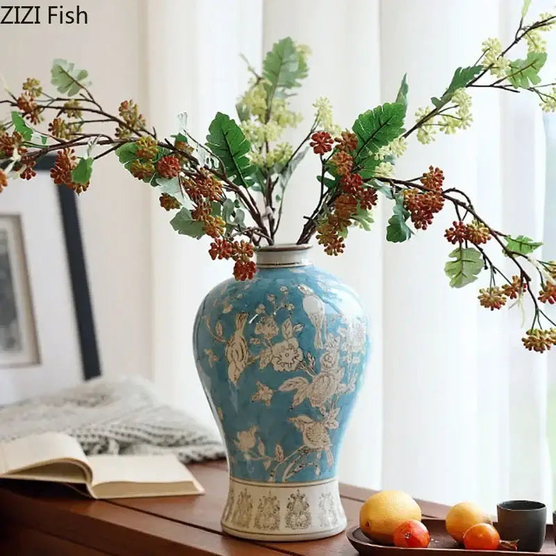DecorBites™ Blue & White Porcelain Vase for Classical Flower Arrangement & Room Aesthetic