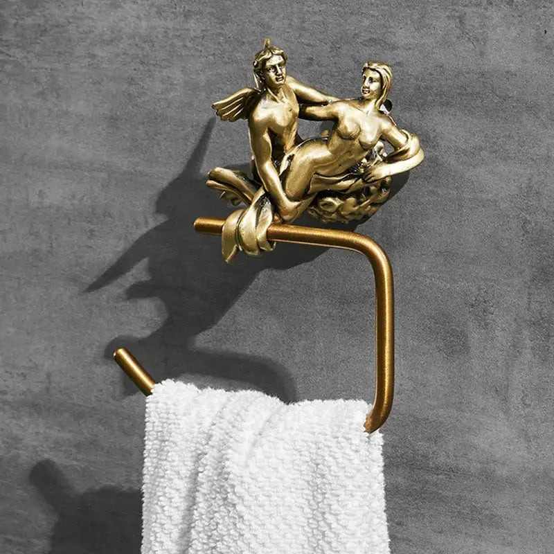 Classical bronze towel rack ornate winged figures shower room decor