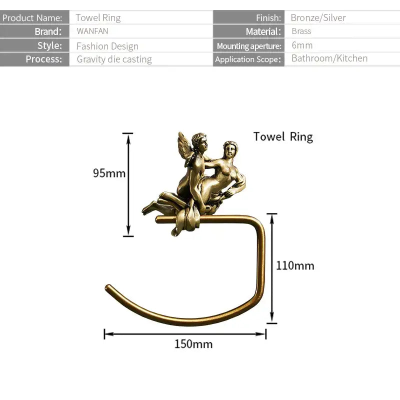Classical bronze towel rack ornate winged figures shower room decor