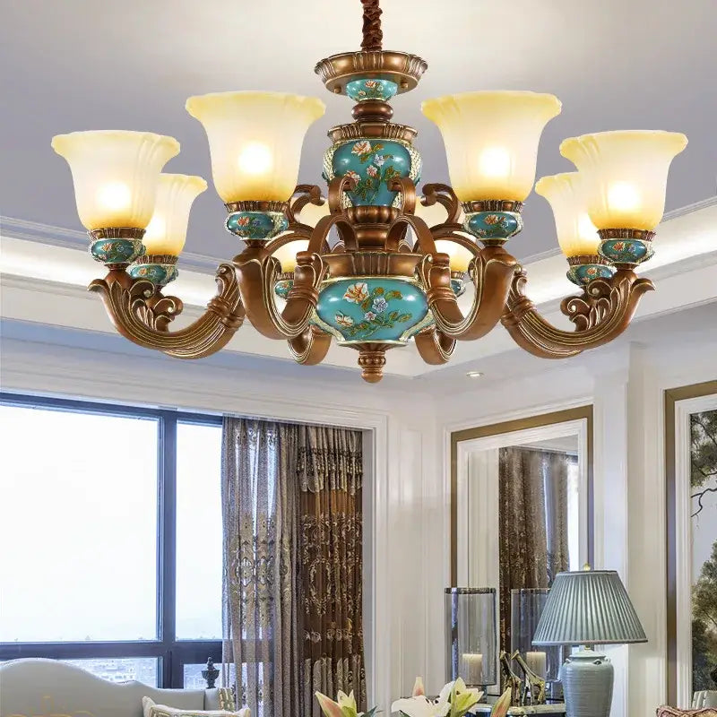 Classical resin chandelier bronze & turquoise living room light