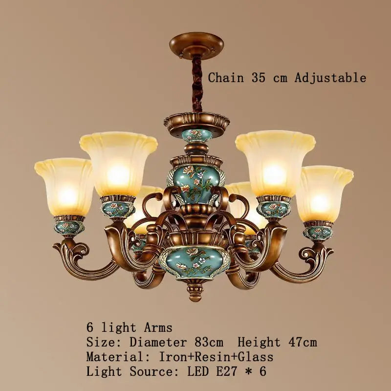 Classical resin chandelier bronze & turquoise living room light